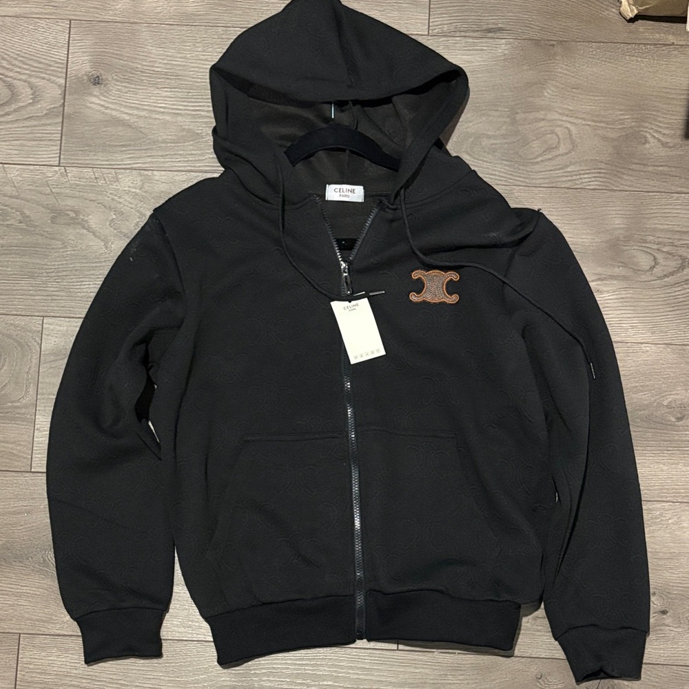Celine Black Hoodie with Embroidered Logo